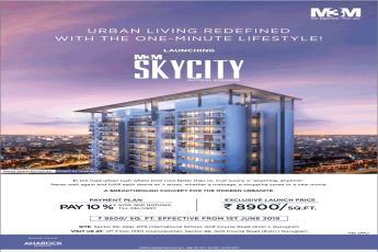 Pay 10% now and nothing till delivery at M3M Sky City in Gurgaon